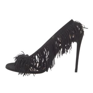 Aquazzurra Wild Fringe Black suede sandals